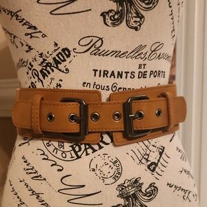 Stylish Tan Double Buckle Belt Vintage Small Size